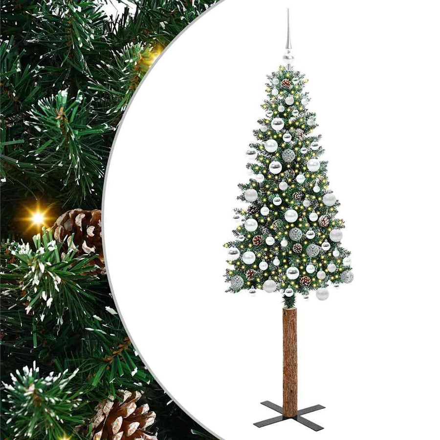 Slanke Kerstboom Groen en Wit 180 cm PVC en massief dennenhout