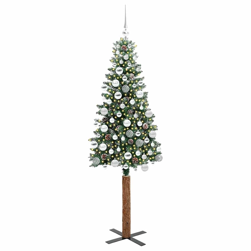 Slanke Kerstboom Groen en Wit 180 cm PVC en massief dennenhout