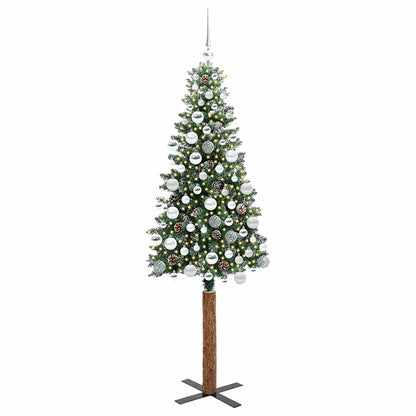 Slanke Kerstboom Groen en Wit 180 cm PVC en massief dennenhout