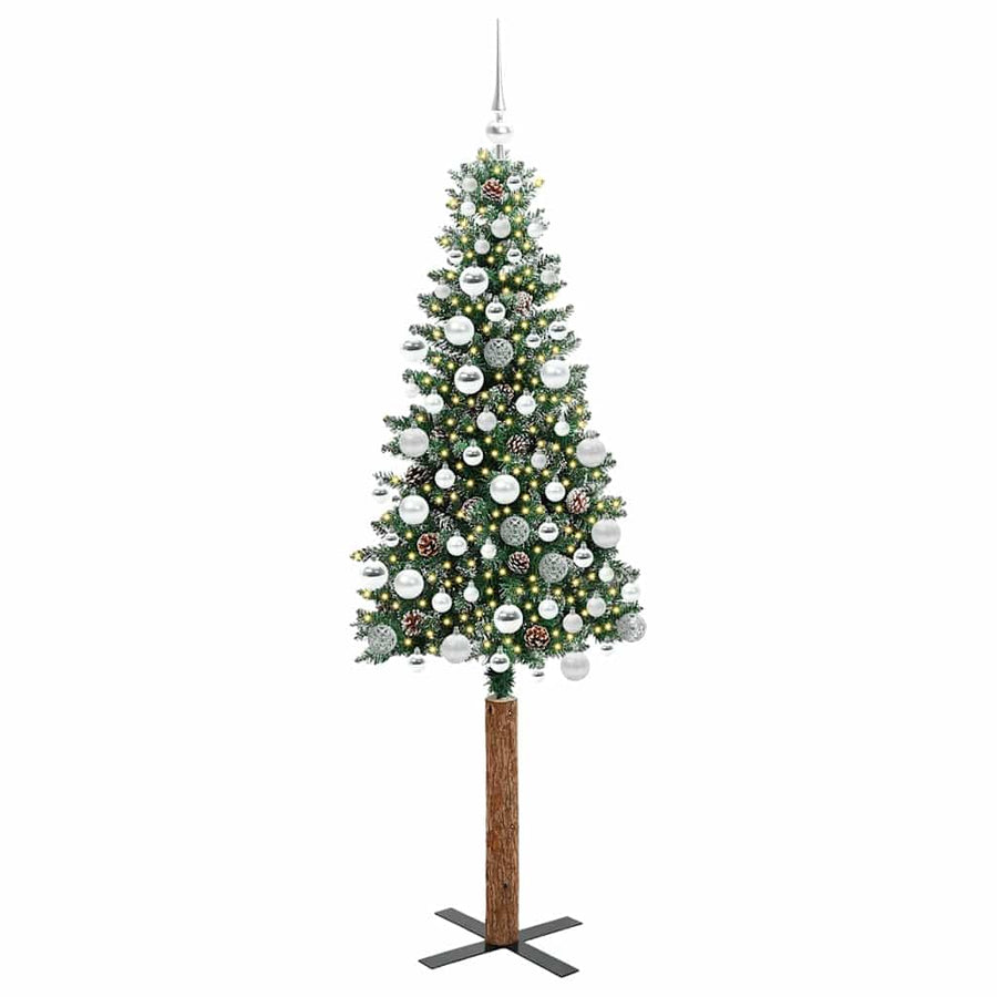 Slanke Kerstboom Groen en Wit 180 cm PVC en massief dennenhout
