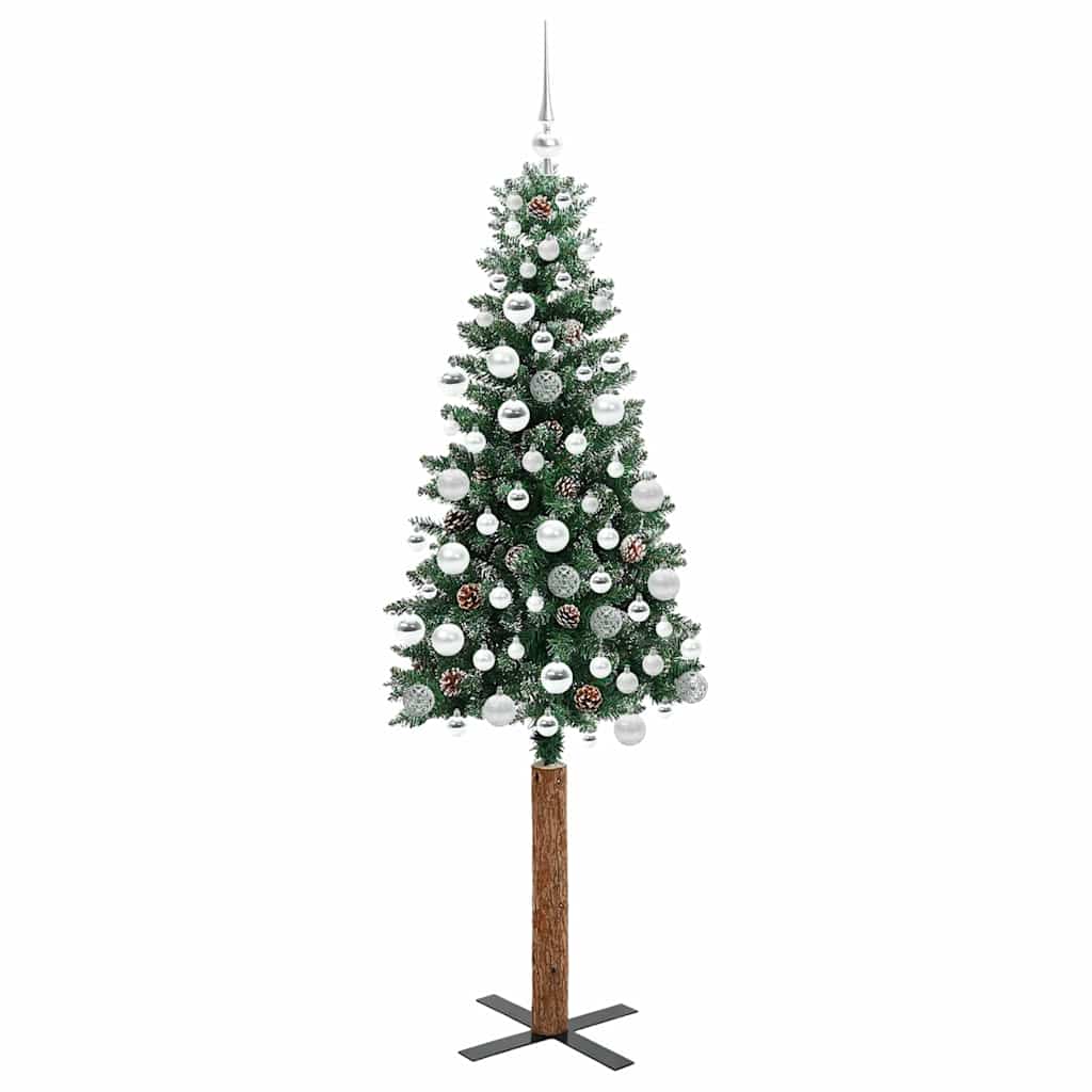 Slanke Kerstboom Groen en Wit 180 cm PVC en massief dennenhout