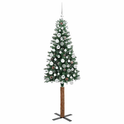 Slanke Kerstboom Groen en Wit 180 cm PVC en massief dennenhout