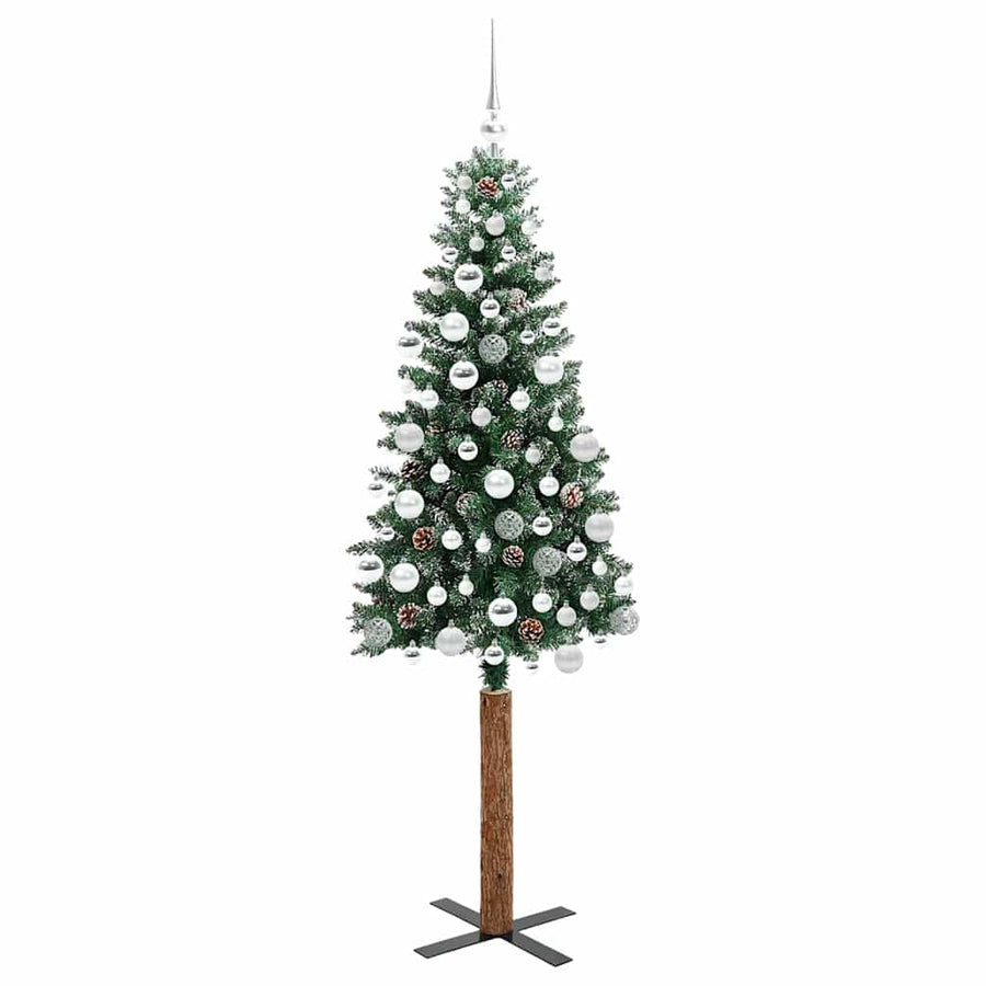 Slanke Kerstboom Groen en Wit 180 cm PVC en massief dennenhout