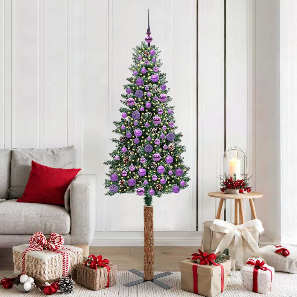 Slanke Kerstboom Groen en Wit 180 cm PVC en massief dennenhout