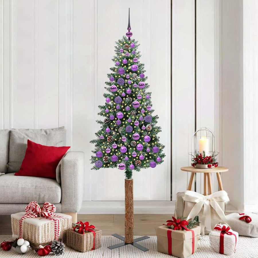 Slanke Kerstboom Groen en Wit 180 cm PVC en massief dennenhout
