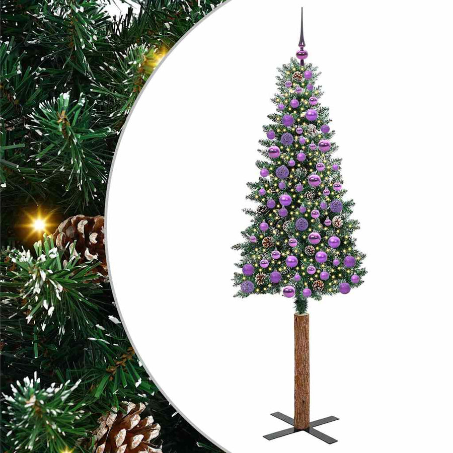 Slanke Kerstboom Groen en Wit 180 cm PVC en massief dennenhout