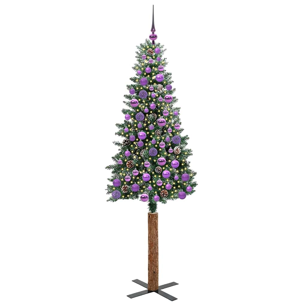 Slanke Kerstboom Groen en Wit 180 cm PVC en massief dennenhout
