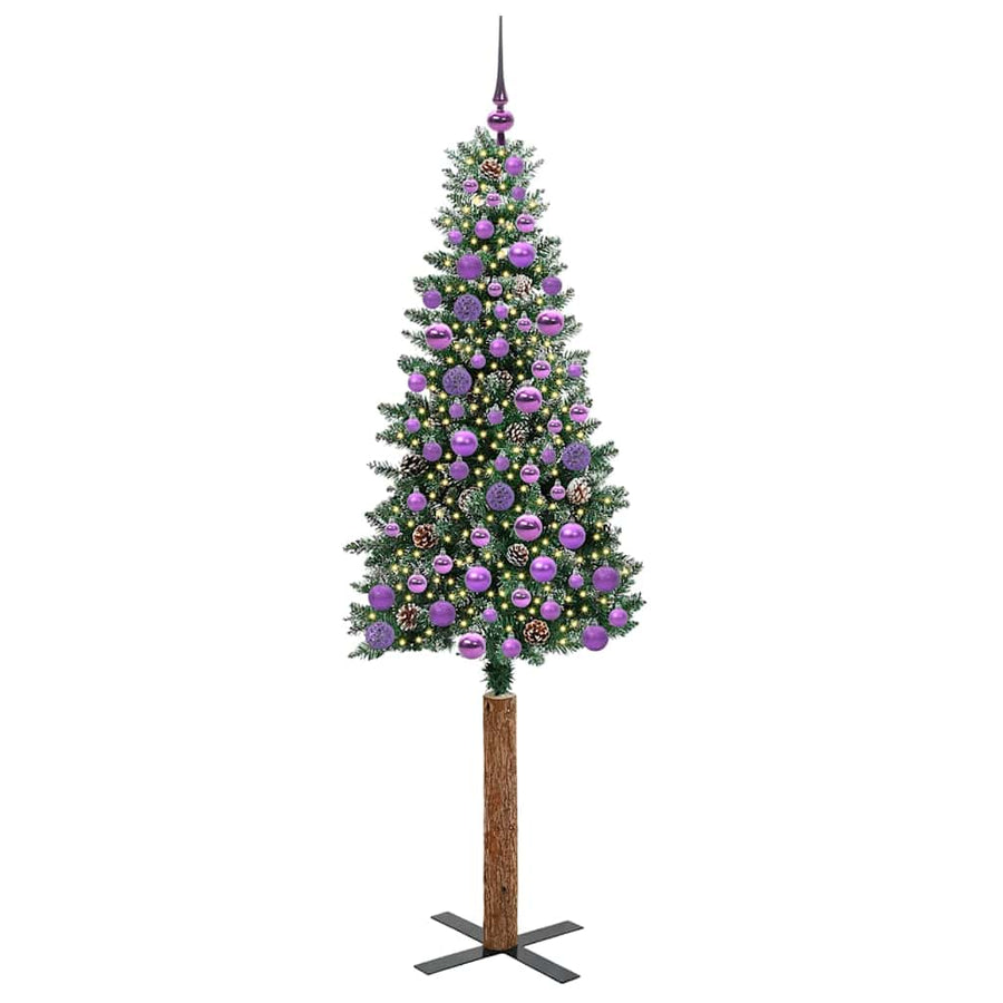 Slanke Kerstboom Groen en Wit 180 cm PVC en massief dennenhout