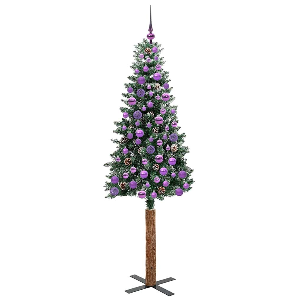 Slanke Kerstboom Groen en Wit 180 cm PVC en massief dennenhout