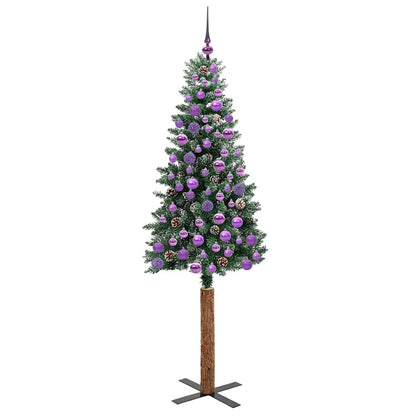 Slanke Kerstboom Groen en Wit 180 cm PVC en massief dennenhout