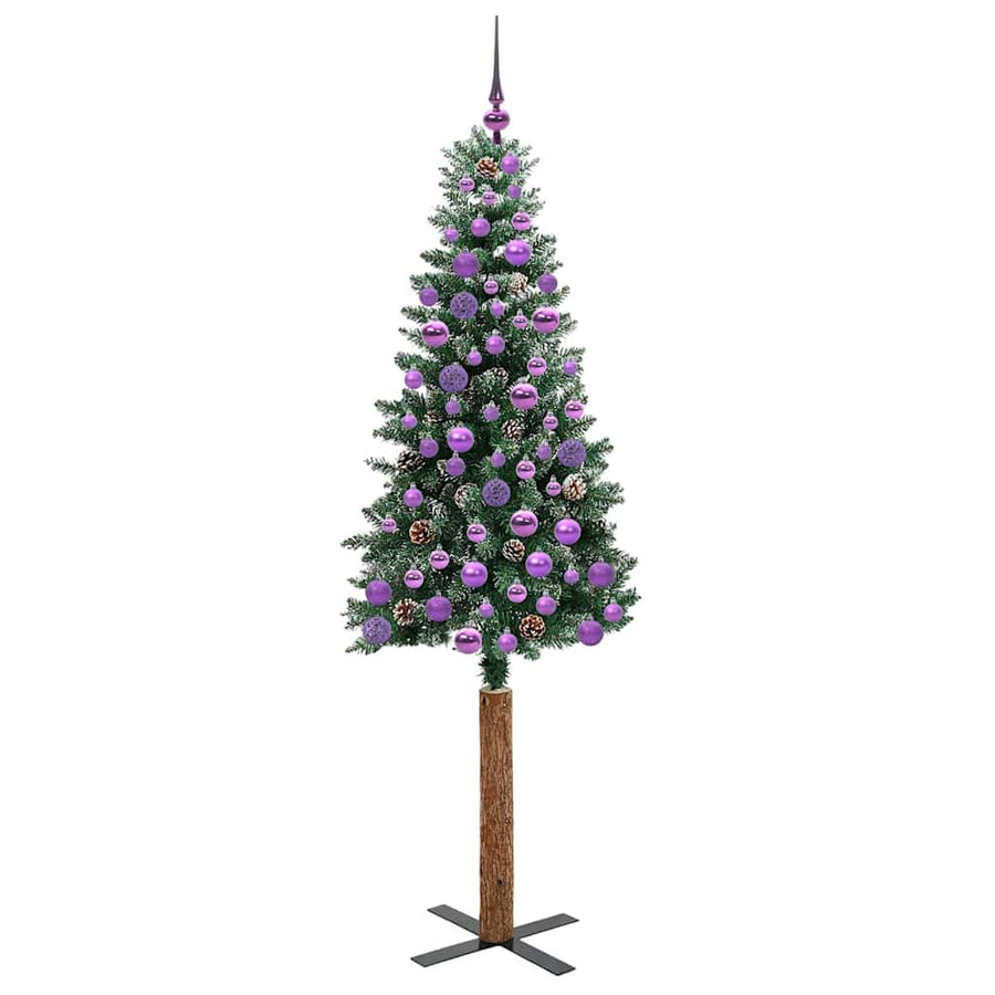 Slanke Kerstboom Groen en Wit 180 cm PVC en massief dennenhout