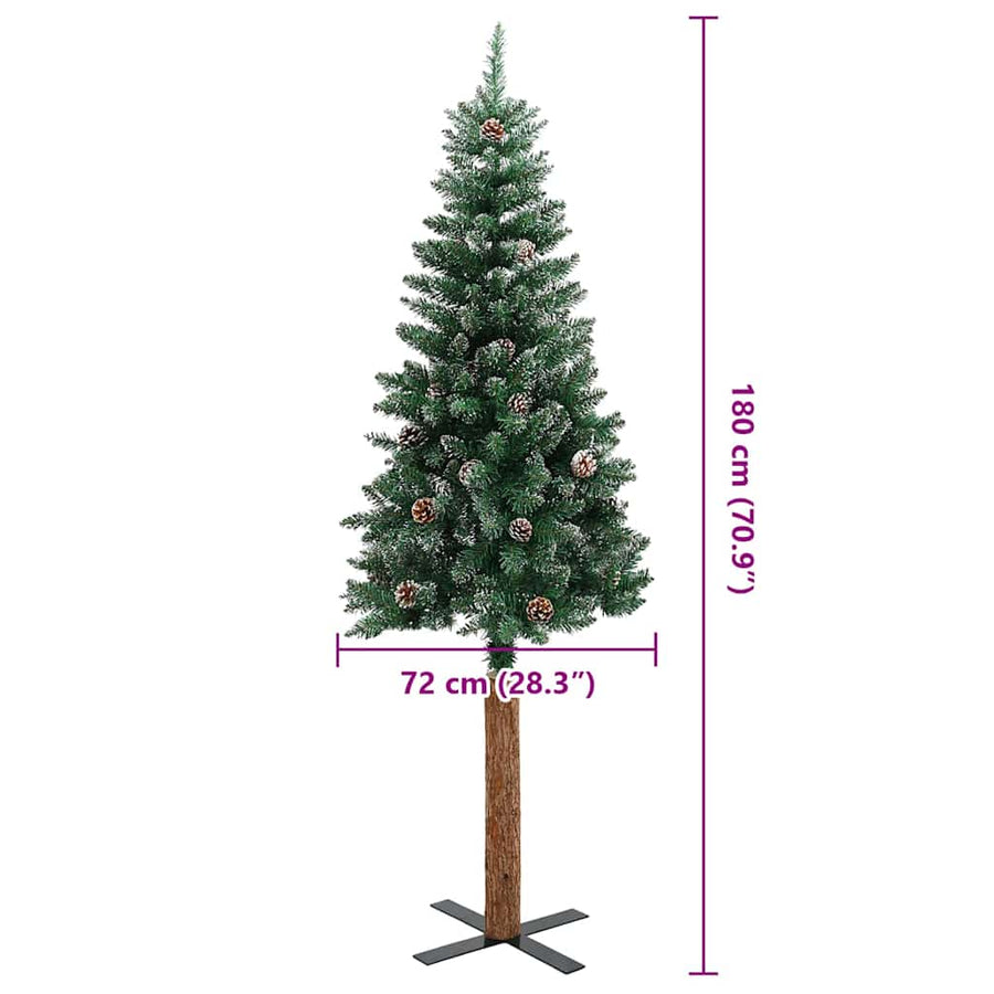 Slanke Kerstboom Groen en Wit 180 cm PVC en massief dennenhout