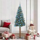 Slim Christmas Tree Green 180 cm PVC and Solid Pine Wood
