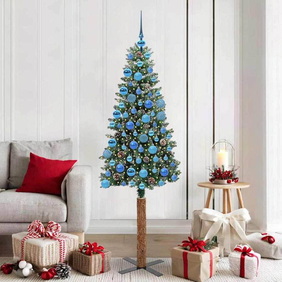 Slanke Kerstboom Groen en Wit 180 cm PVC en massief dennenhout