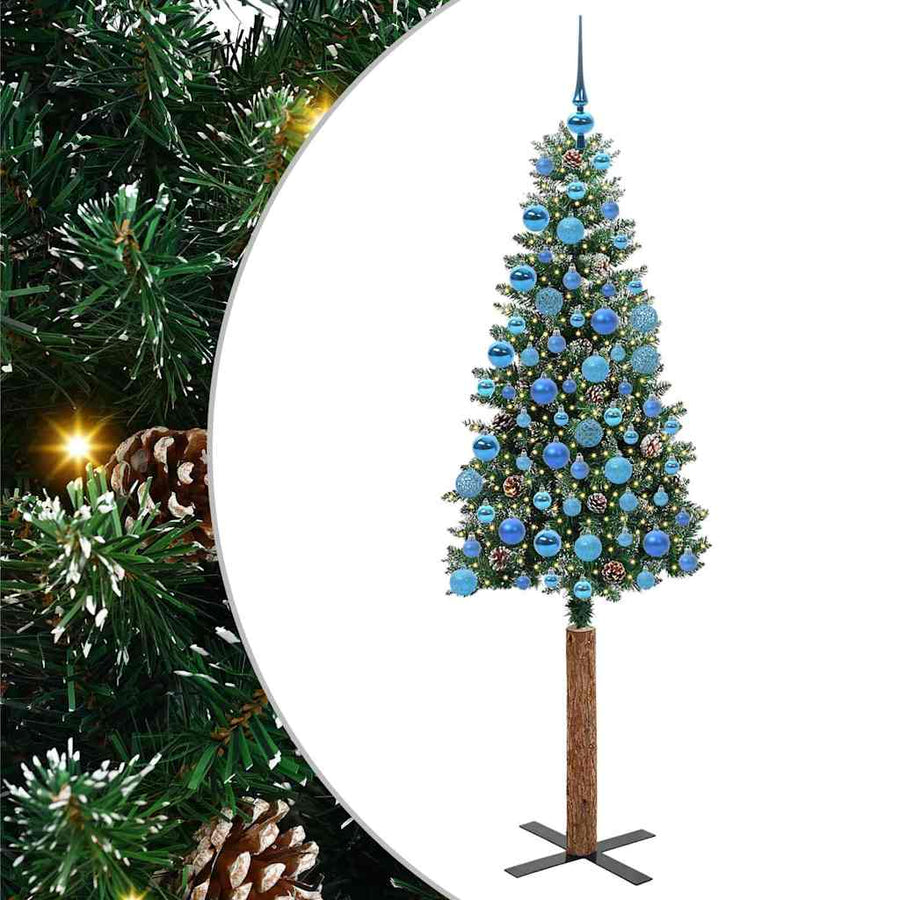 Slanke Kerstboom Groen en Wit 180 cm PVC en massief dennenhout