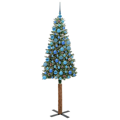 Slanke Kerstboom Groen en Wit 180 cm PVC en massief dennenhout
