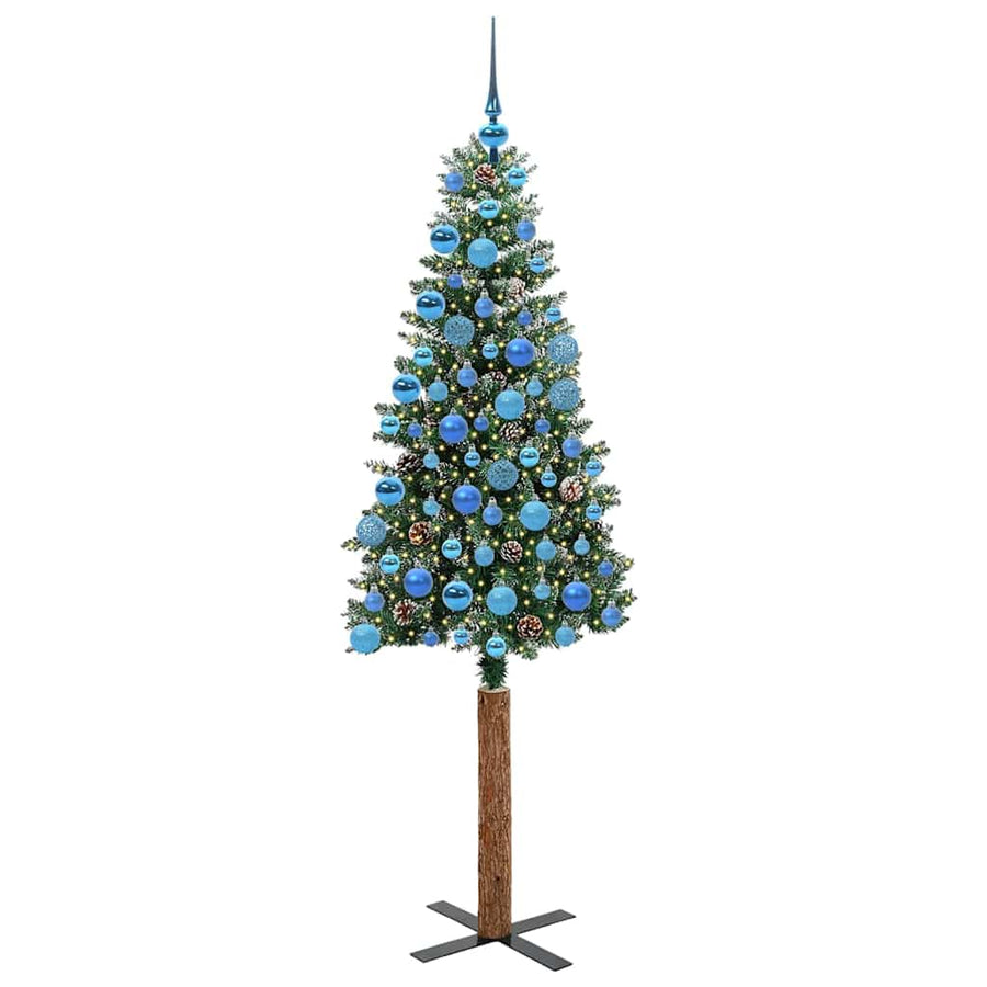 Slanke Kerstboom Groen en Wit 180 cm PVC en massief dennenhout