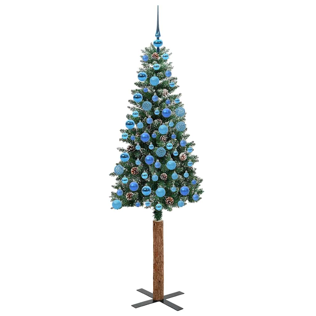 Slanke Kerstboom Groen en Wit 180 cm PVC en massief dennenhout