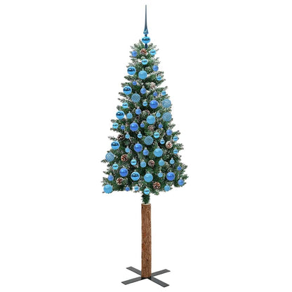 Slanke Kerstboom Groen en Wit 180 cm PVC en massief dennenhout