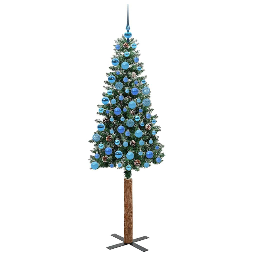 Slanke Kerstboom Groen en Wit 180 cm PVC en massief dennenhout