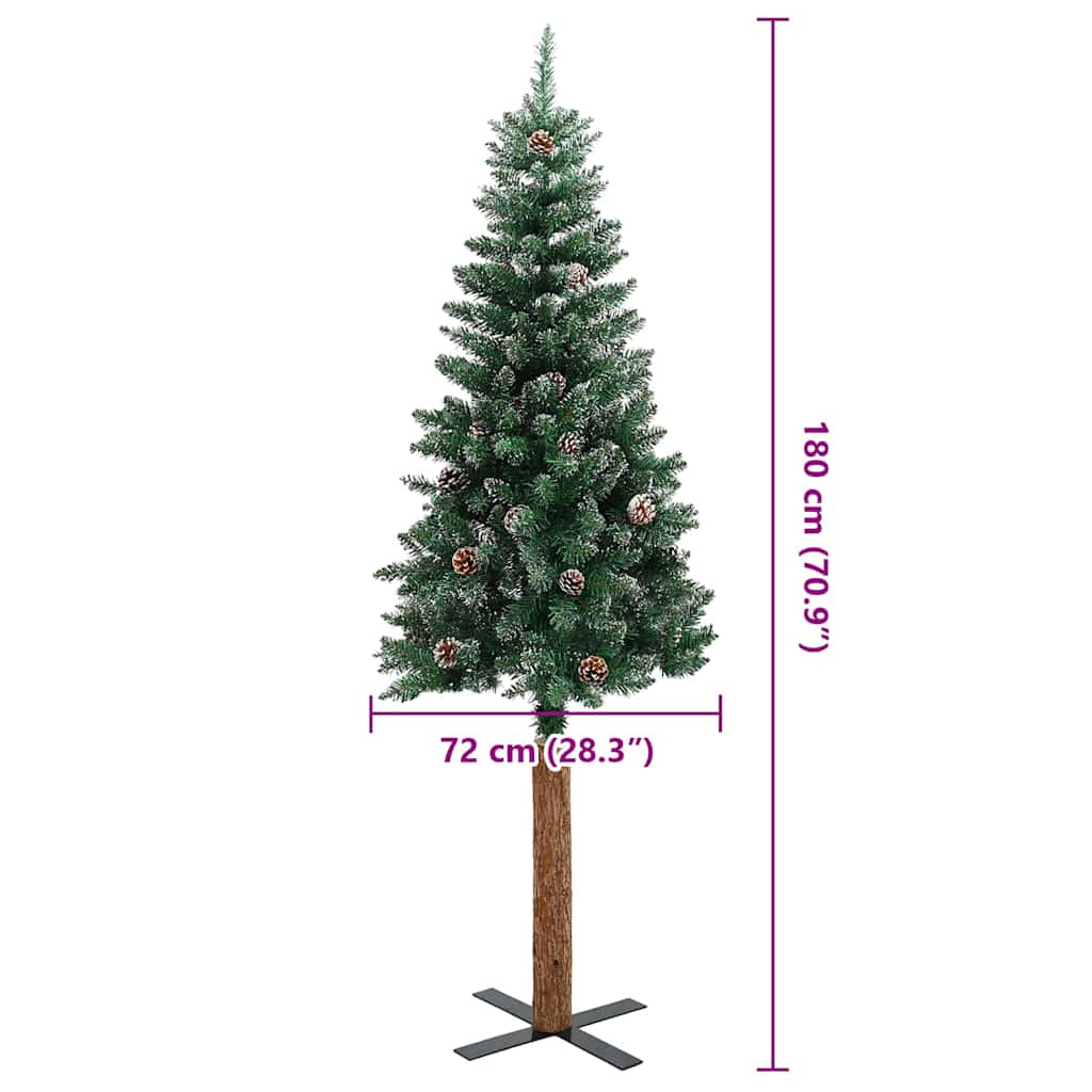 Slanke Kerstboom Groen en Wit 180 cm PVC en massief dennenhout