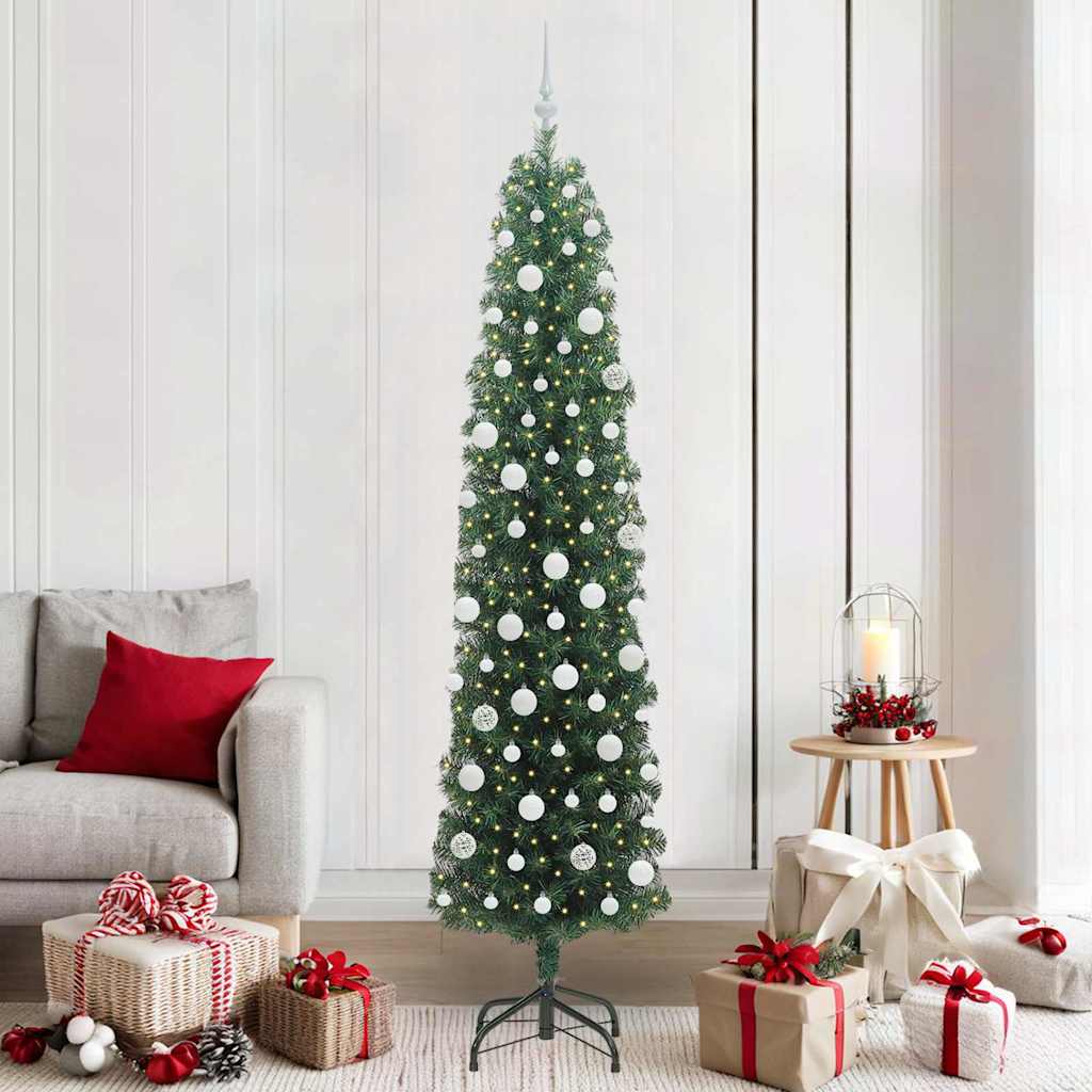 Kunstkerstboom Groen 210 cm PVC en Staal en Kunststof