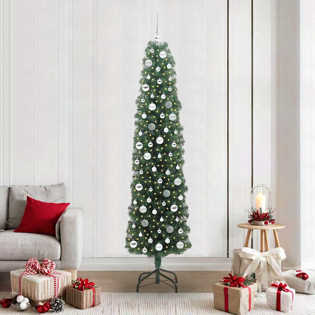 Kunstkerstboom Groen 210 cm PVC en Staal en Kunststof
