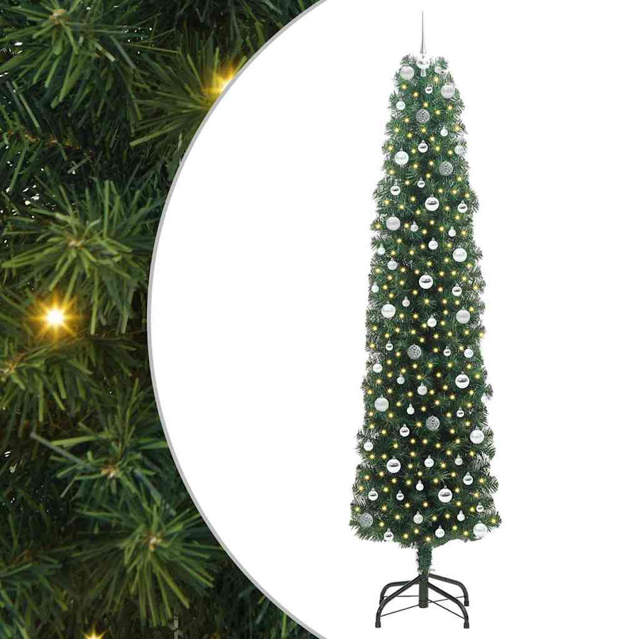 Kunstkerstboom Groen 240 cm PVC en Staal en Kunststof