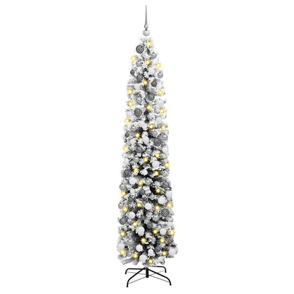 Slanke Kerstboom 300 LED's & Ballenset & Besneeuwde Takken Groen 180 cm