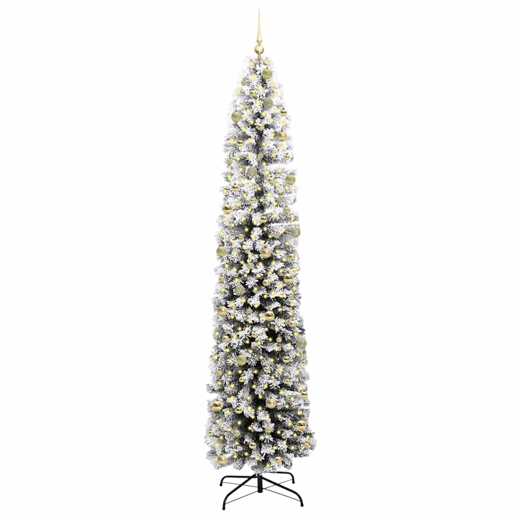 Kunstkerstboom Groen en Wit 240 cm PVC en Staal en Kunststof