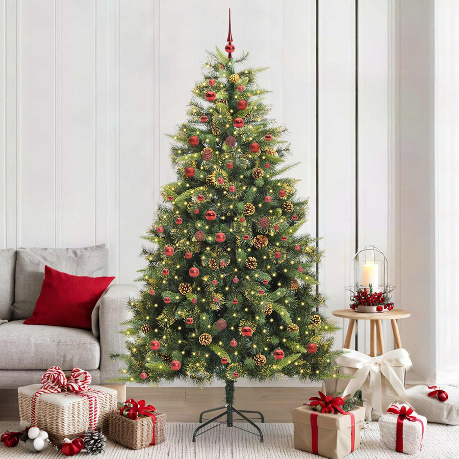 Kunstmatige Scharnier Kerstboom met Cones Groen 210 cm