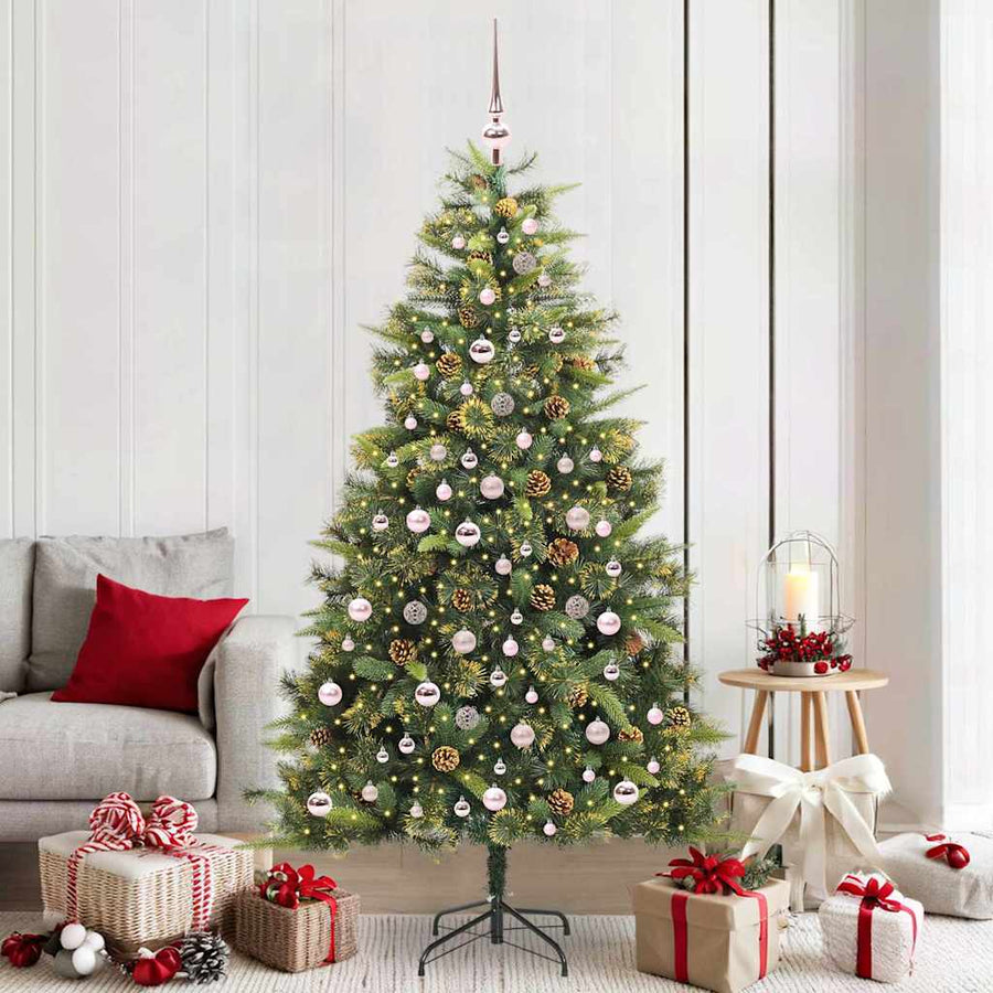 Kunstmatige Scharnier Kerstboom met Cones Groen 210 cm