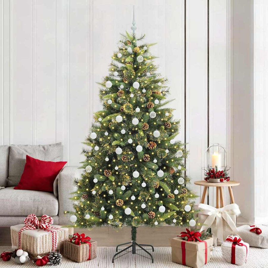 Kunstmatige Scharnier Kerstboom met Cones Groen 210 cm