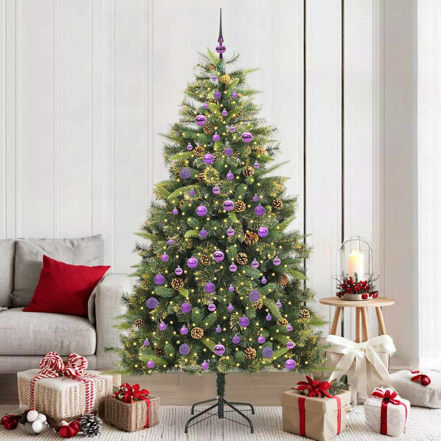 Kunstmatige Scharnier Kerstboom met Cones Groen 210 cm