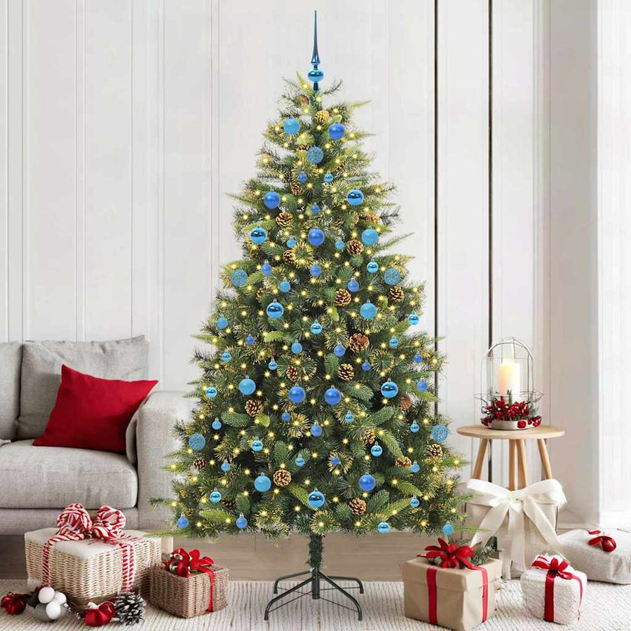 Kunstmatige Scharnier Kerstboom met Cones Groen 210 cm