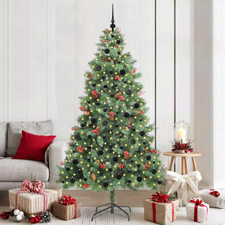 Kunstkerstboom met LED -striplichten Groen 210 cm PVC en Metaal
