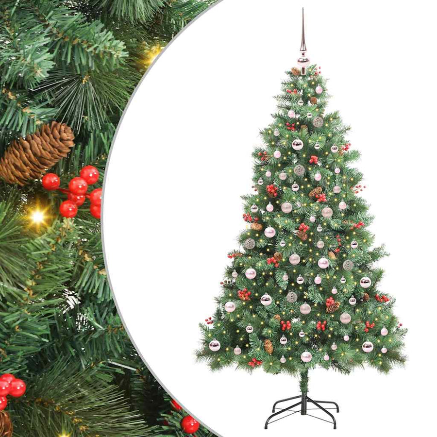 Kunstkerstboom met LED -striplichten Groen 210 cm PVC en Metaal
