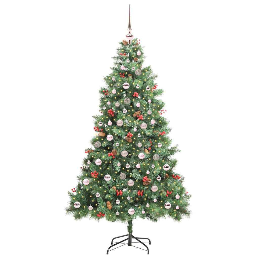Kunstkerstboom met LED -striplichten Groen 210 cm PVC en Metaal