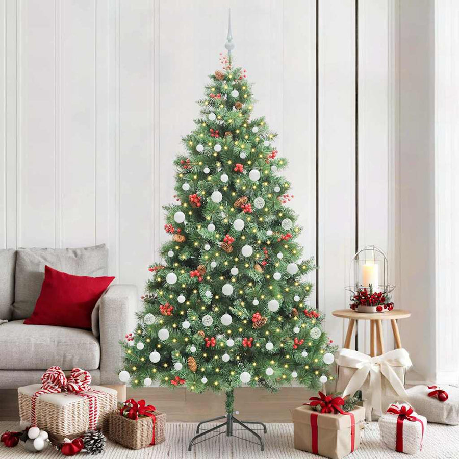 Kunstkerstboom met LED -striplichten Groen 210 cm PVC en Metaal