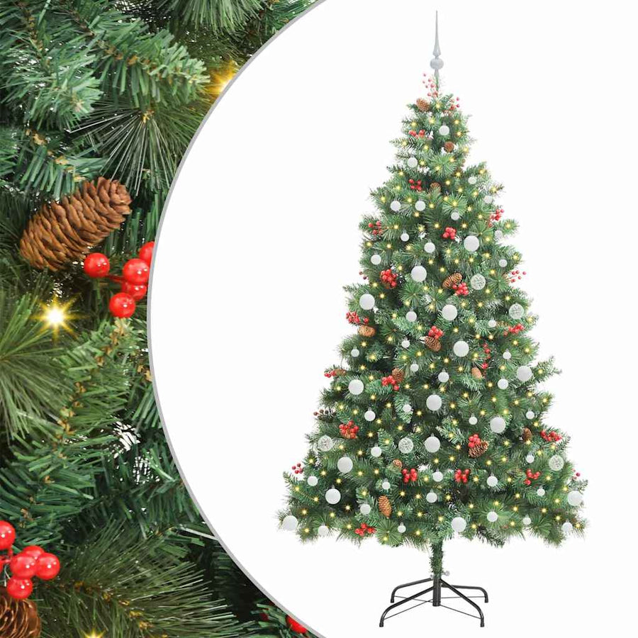Kunstkerstboom met LED -striplichten Groen 210 cm PVC en Metaal