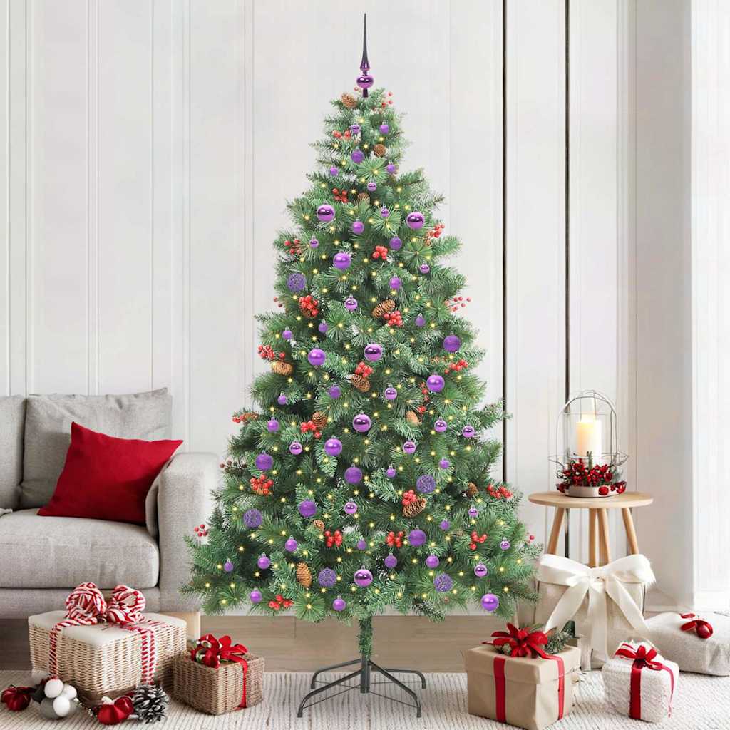 Kunstkerstboom met LED -striplichten Groen 210 cm PVC en Metaal