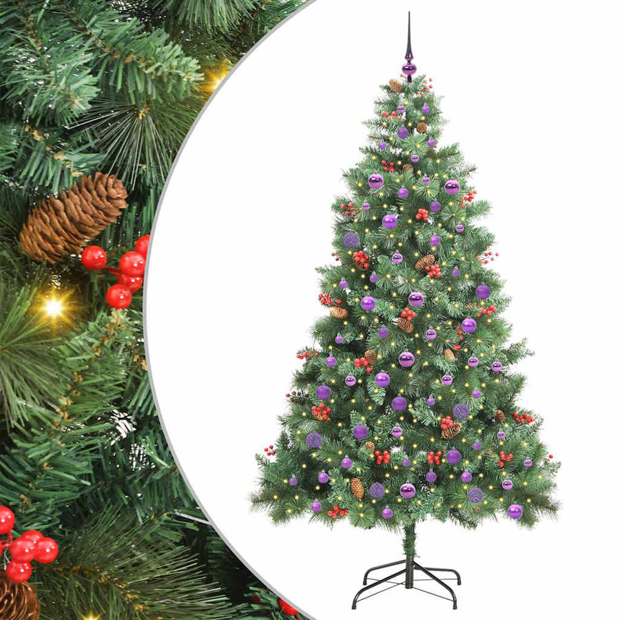 Kunstkerstboom met LED -striplichten Groen 210 cm PVC en Metaal