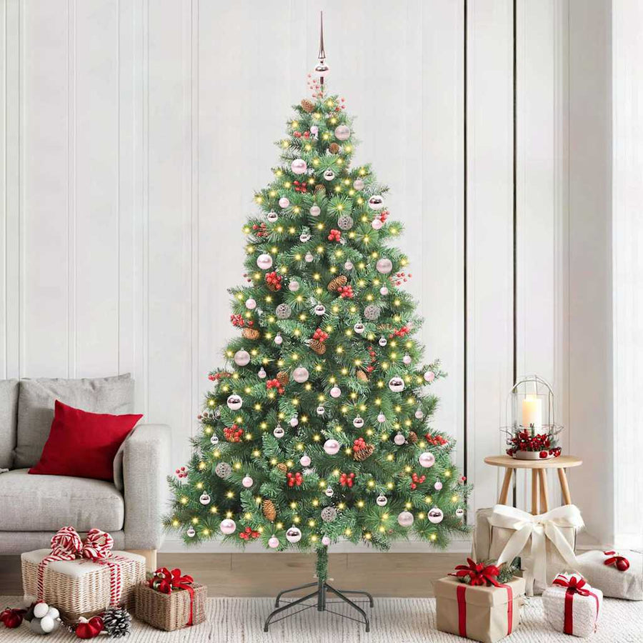 Kunstkerstboom Met Led -Striplichten Groen 240 Cm Pvc En Metaal