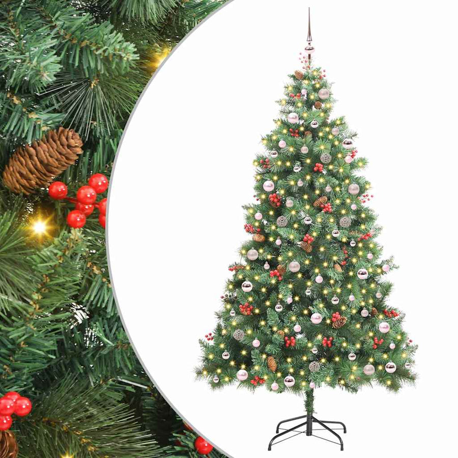 Kunstkerstboom Met Led -Striplichten Groen 240 Cm Pvc En Metaal