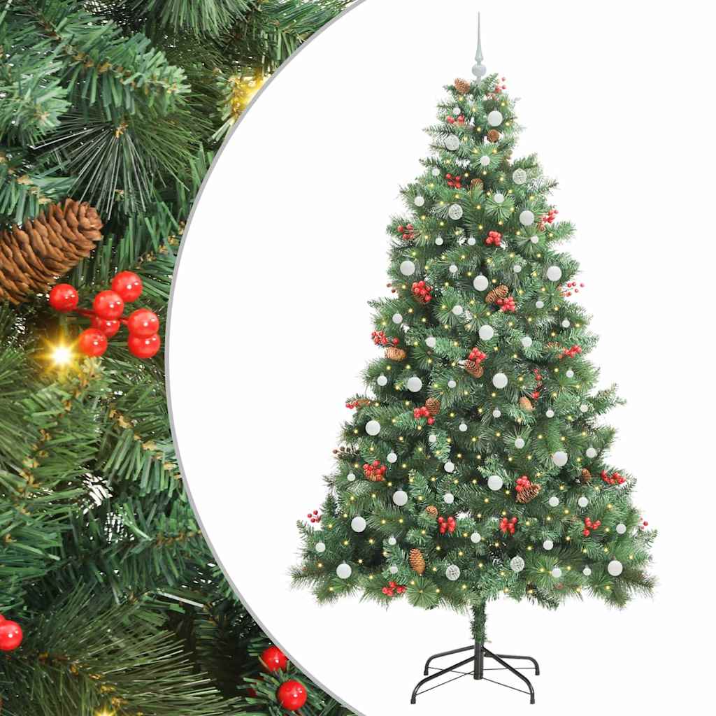 Kunstkerstboom Met Led -Striplichten Groen 240 Cm Pvc En Metaal