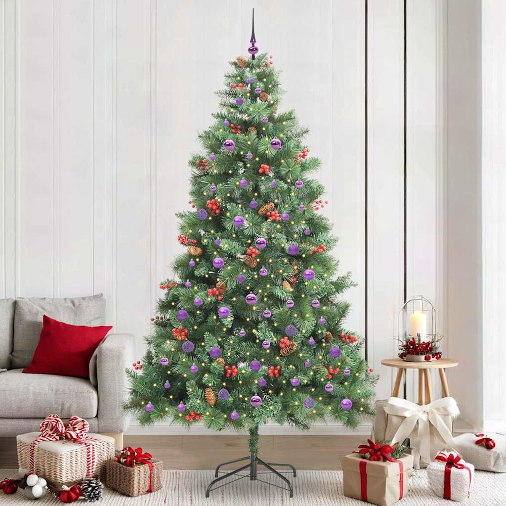 Kunstkerstboom Met Led -Striplichten Groen 240 Cm Pvc En Metaal