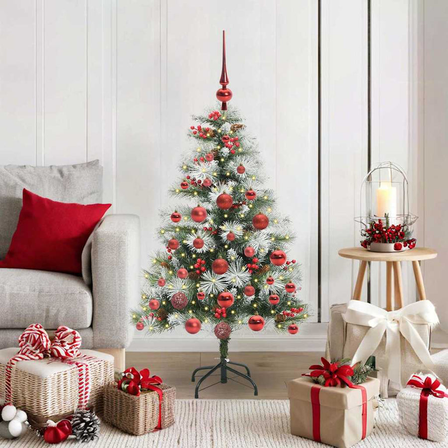 Kunstkerstboom Groen en wit 120 cm PVC en Metaal en Plastic