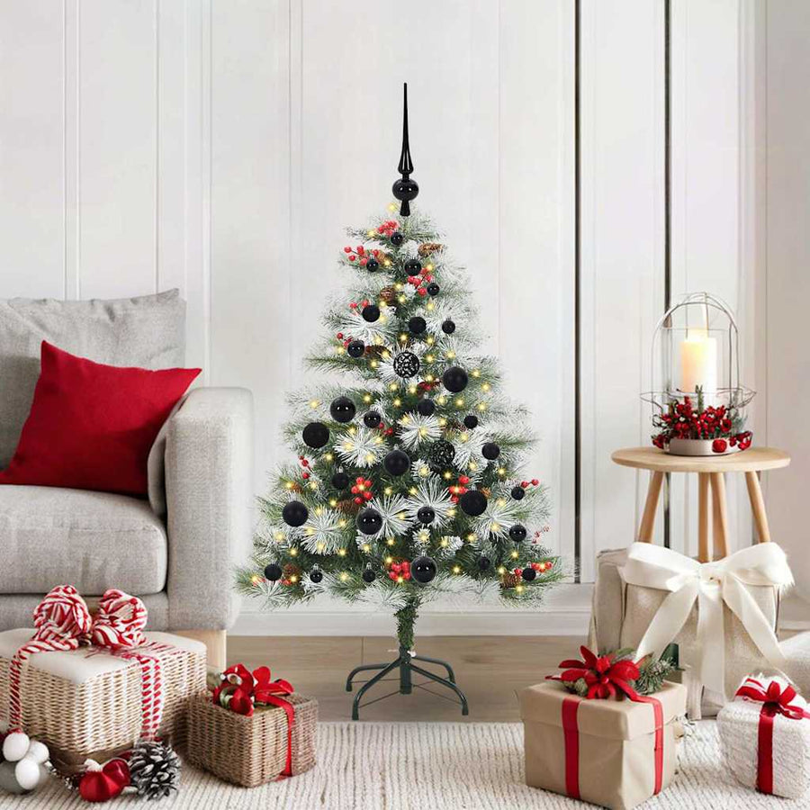 Kunstkerstboom Groen en wit 120 cm PVC en Metaal en Plastic