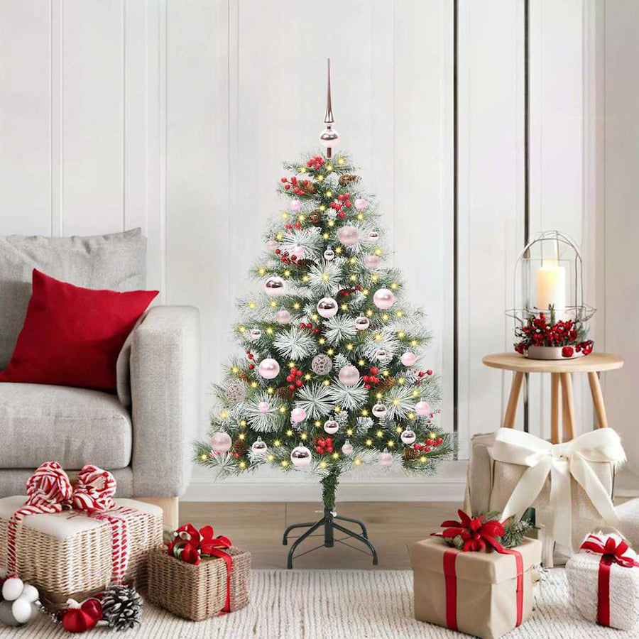 Kunstkerstboom Groen en wit 120 cm PVC en Metaal en Plastic