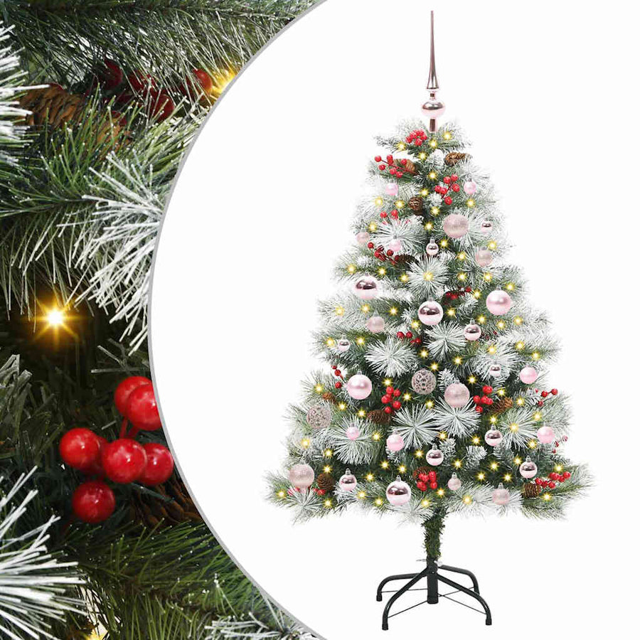 Kunstkerstboom Groen en wit 120 cm PVC en Metaal en Plastic